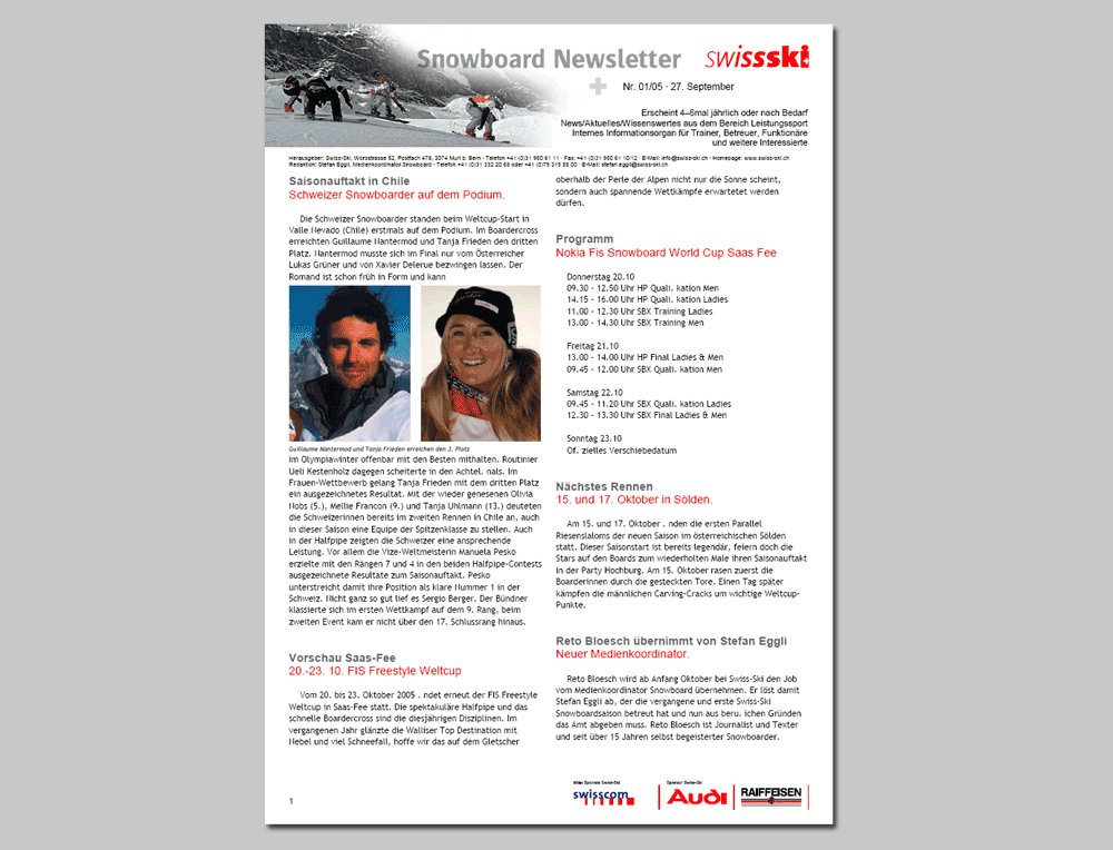 Fax-, Brief- und Newsletter-Officetemplates für Swiss-Ski. - 2