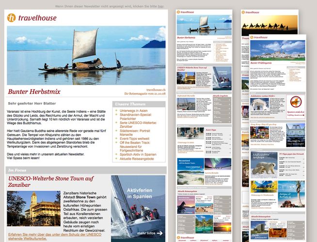 Travelhouse Newsletters mit Wissenswertem, Reise Ideen und Emotionen, Tipps und Promotionen