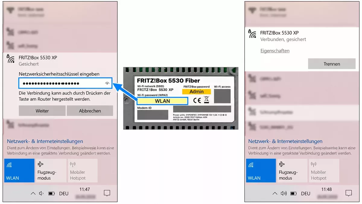 Windows-WLAN-Verbindung: Passwort eingeben und erfolgreiche Verbindung prüfen