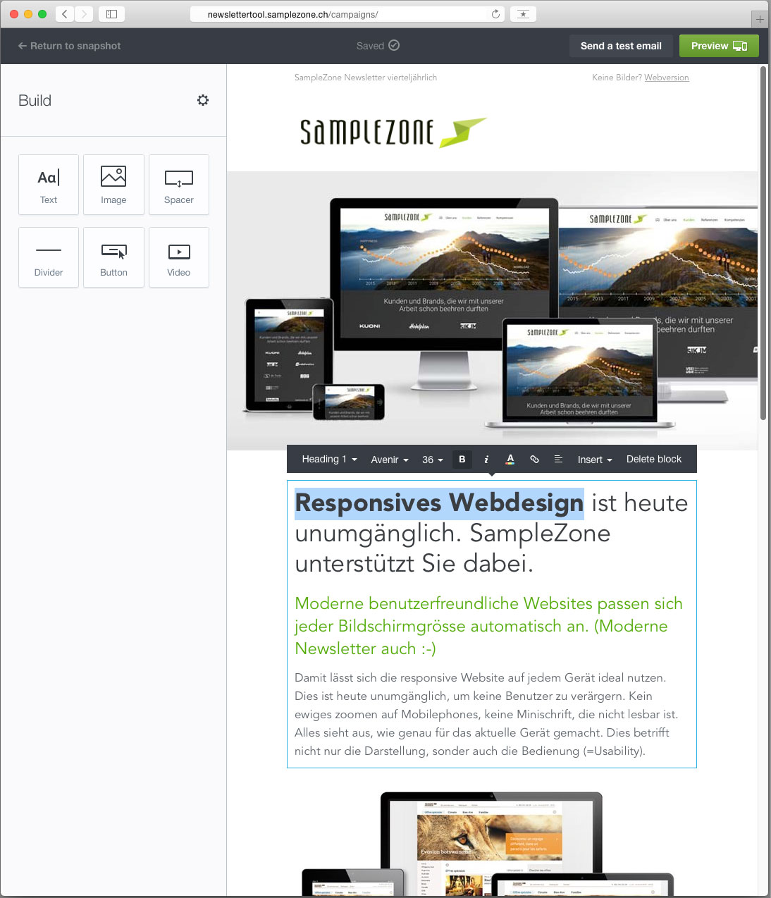 SampleZone Newslettertool Editor