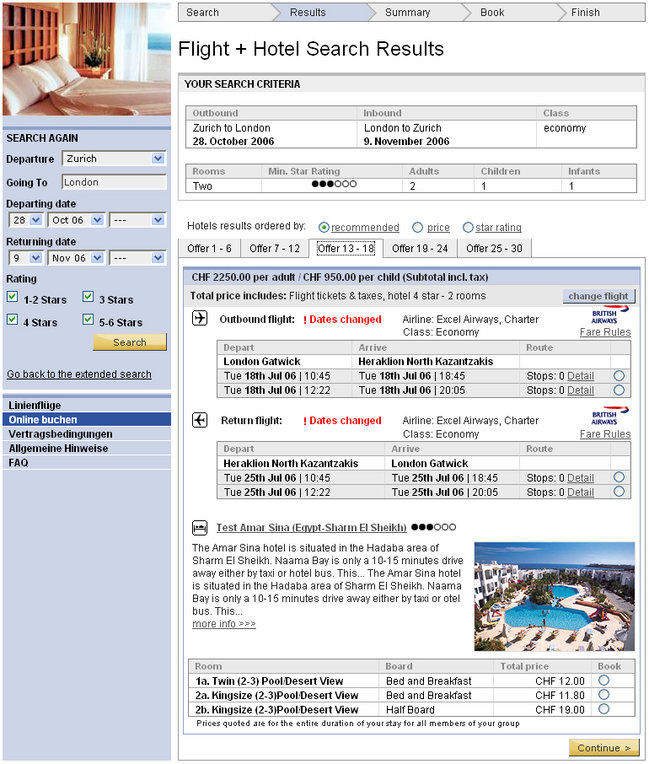 Konzept, Design und Programmierung des Web User Interfaces für 4 Internet Booking Engines für die Website www.kuoni.ch - 1