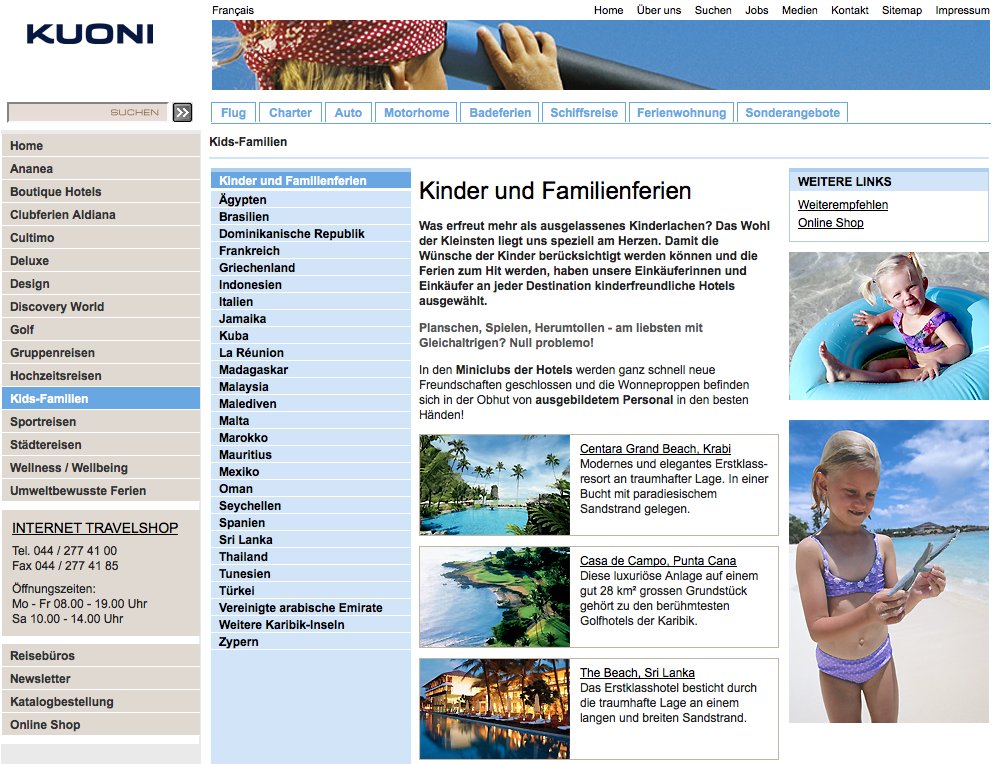 Redesign von Kuoni.ch inkl. Erstellung von weiteren Reise Themen Websites. Basis ist unser multisite fähiges RIO CMS mit Anbindung an diverse interne Systeme. - 1