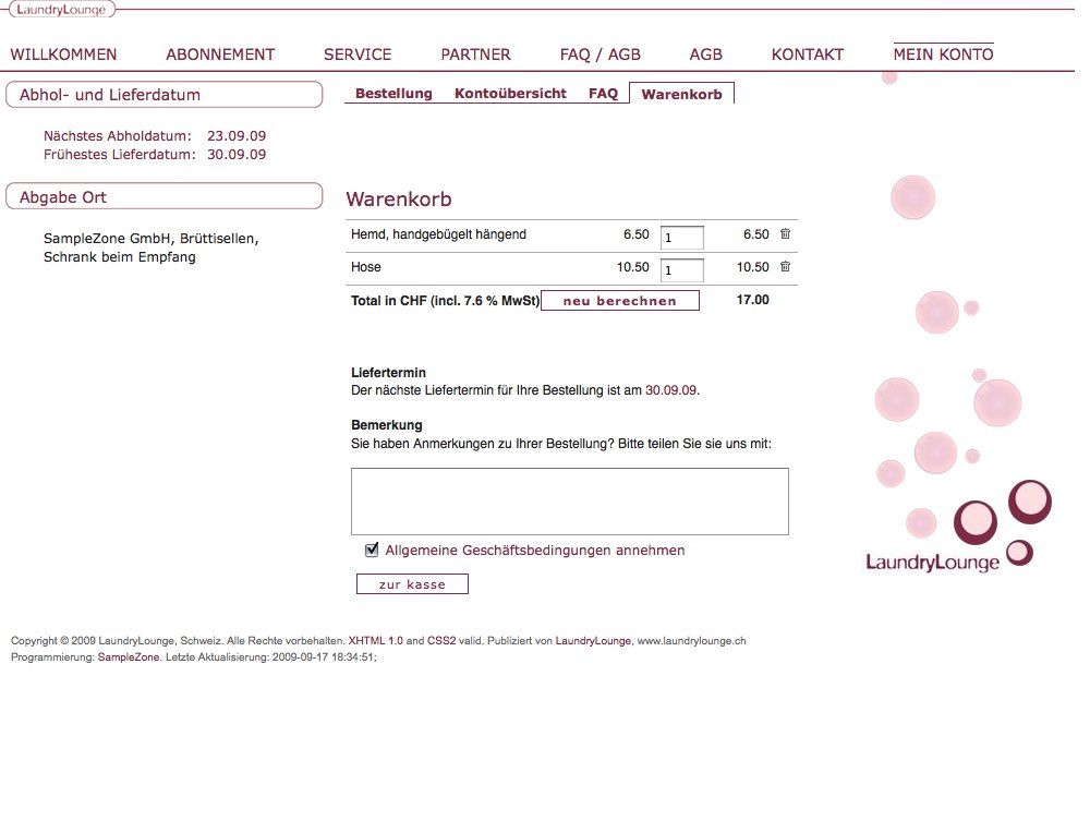 Website LaundryLounge.ch für Online-Wäsche-Service mit integriertem Shop für Einzelprodukte und Abonnement Bestellmöglichkeit. - 3