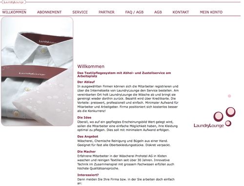 LaundryLounge.ch Website mit Shopsystem