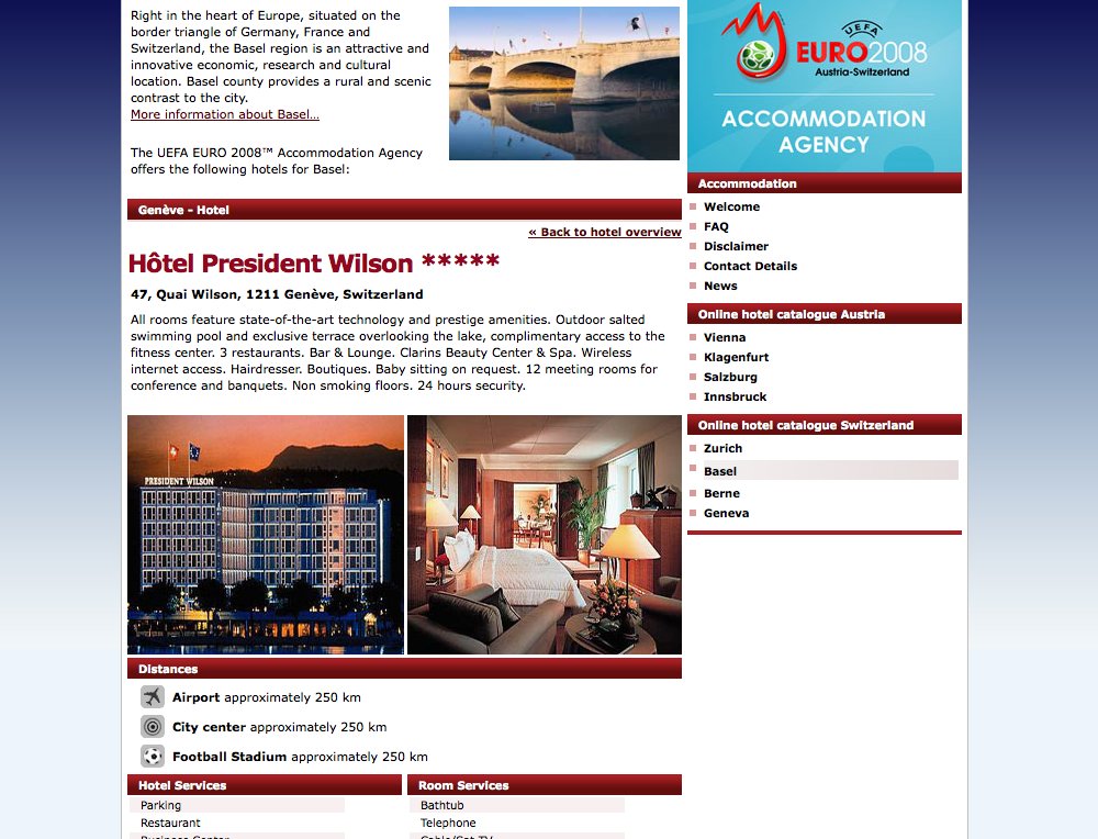 Hotelkatalog und Booking für die UEFA EURO 2008. Mit Informationen wie Distanzen zu Stadien etc. - 4