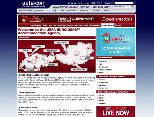 UEFA EURO 2008 - Accomodation Website mit RIO CMS