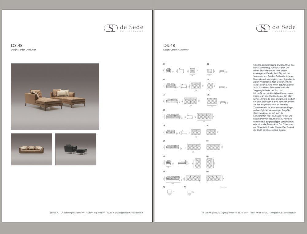 Dank vorhandener Produktdaten und Bilder werden die Möbel Produkt-Flyer direkt aus dem Web Content Management System generiert. Wir benutzen dazu standardisierte Webtechnologie um die PDF zu generieren.