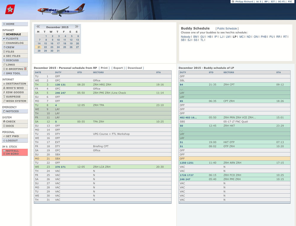 Täglicher zentraler Kommunikations- und Informations-Mittelpunkt von allen Flightattends und Piloten von Edelweiss Air. - 1