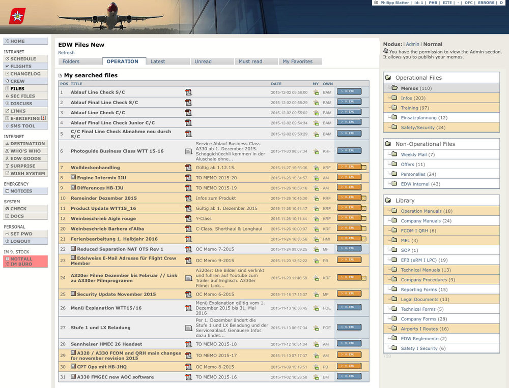 Täglicher zentraler Kommunikations- und Informations-Mittelpunkt von allen Flightattends und Piloten von Edelweiss Air. - 3