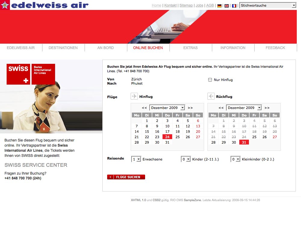 Integration des Flugplan und dazu passend die Buchungsengine der SWISS, um nach der Ablösung von Kuoni als ehemalige Charter Airline erstmals selber Flugtickets zu verkaufen. - 3