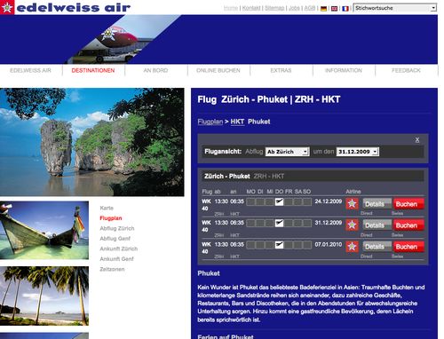EdelweissAir.ch Flugplan und Buchbarkeit