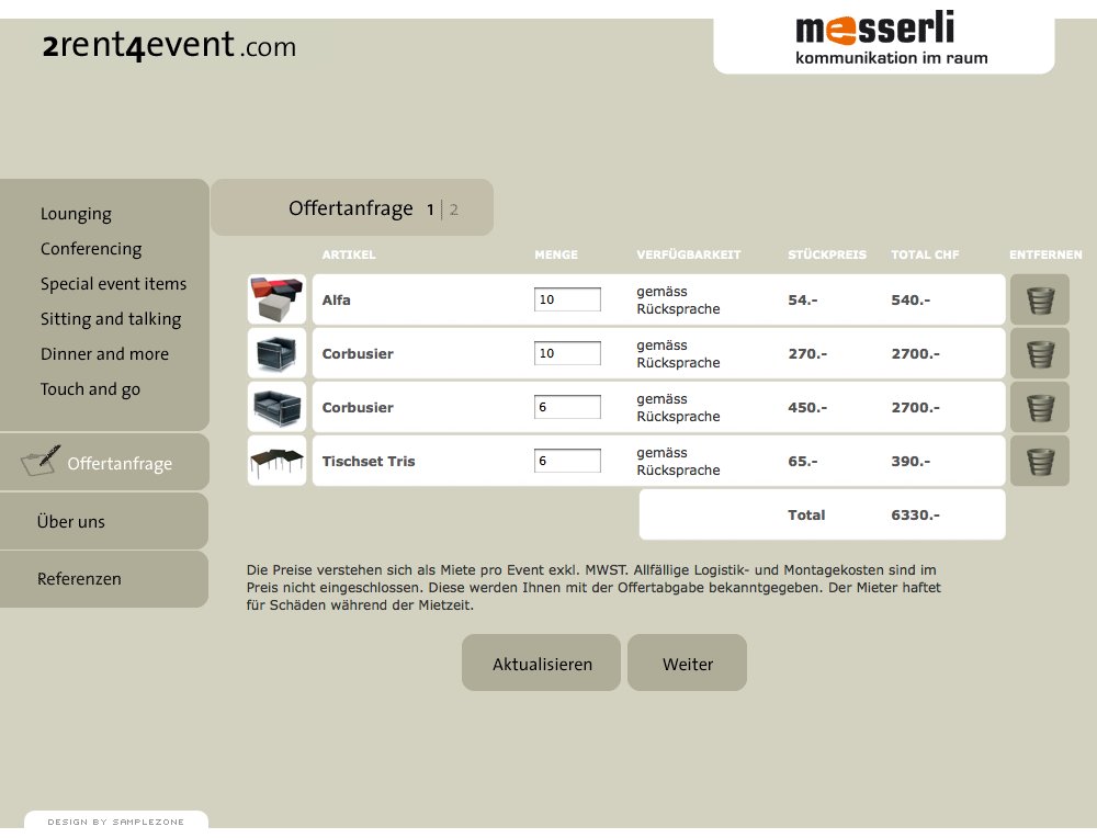 Designer Mobiliar mieten für einen erfolgreichen Event. Design, Usability und Programmierung durch SampleZone. - 4