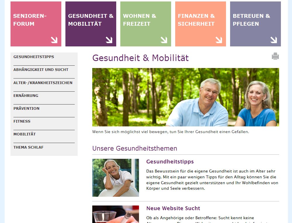 Barrierefreien Webauftritt für die Senioren von Basel Stadt. Konzipiert als Newsportal, Events- und Diskussionsplattform. - 2