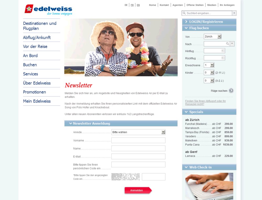 Responsive Newsletter Template und Voll-Integration in unser RIO CMS. Dadurch kann Inhalt auf der Edelweiss Air Website erstellt werden und automatisch als Newsletter generiert werden. - 1