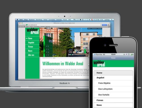 Walder Geschäftsareal - Desktop und Mobil
