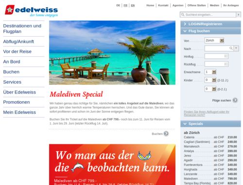 Redesign von edelweissair.ch  inklusiv Booking Engine