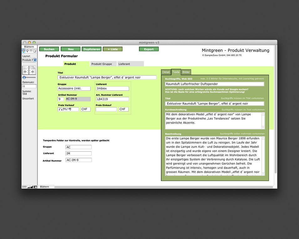 Warenwirtschaftssystem mit zentraler Produktverwaltung, Anbindung an Kassensystem und Web-Produkt-Katalog für Mintgreen - 1