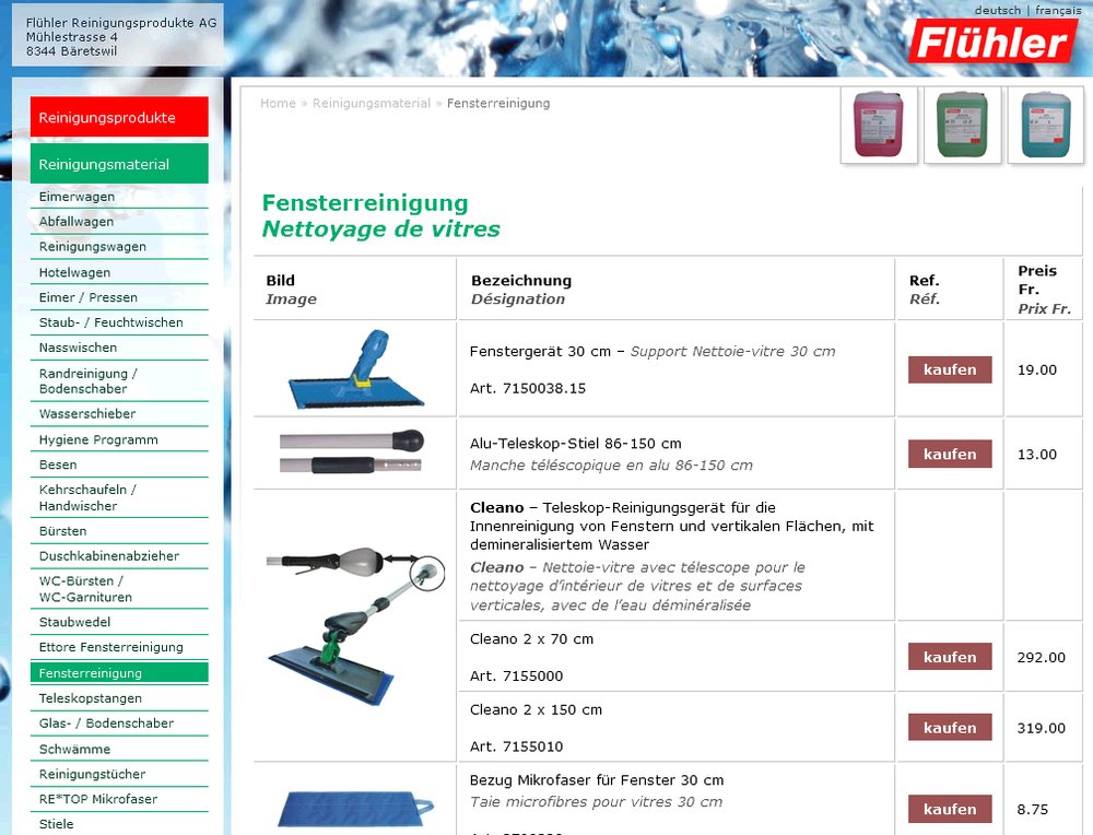 Erweiterung vom Online-Produktkatalog der Firma Flühler zum vollen Web-Shop. Einfache Bedienbarkeit für Anbieter wie Käufer. - 1