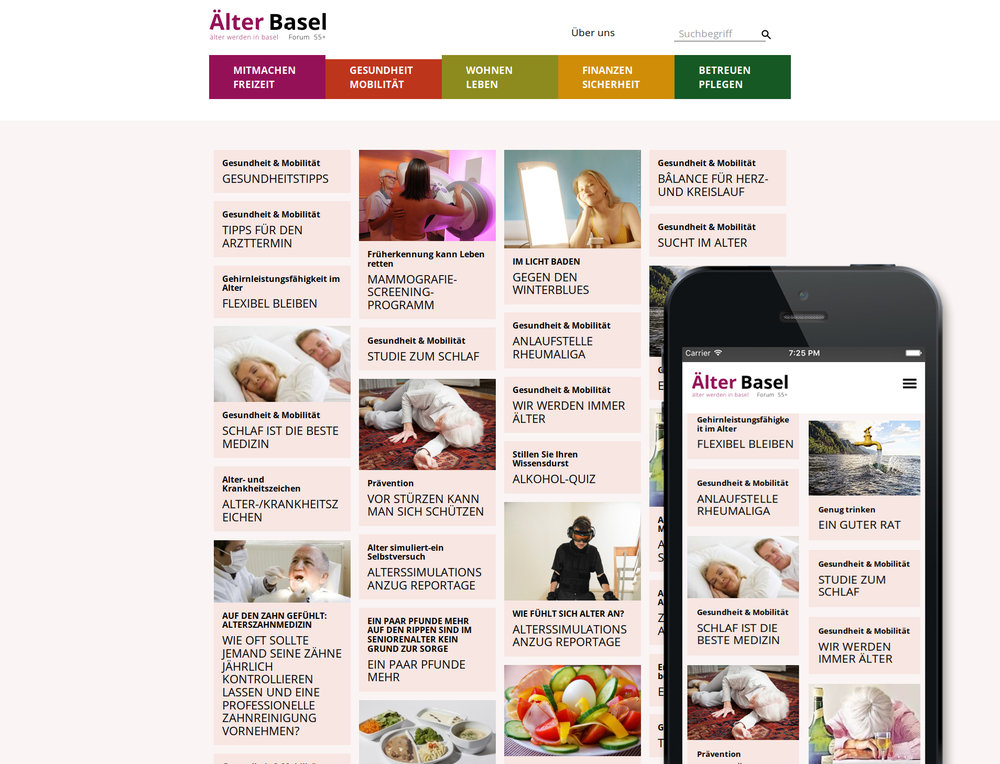 Responsive Re-Design eines Portals für Lifestyle und Gesundheit. Layout und Realisierung SampleZone. Modul zur Erfassung von Teaser. Frontend-Editing. - 2