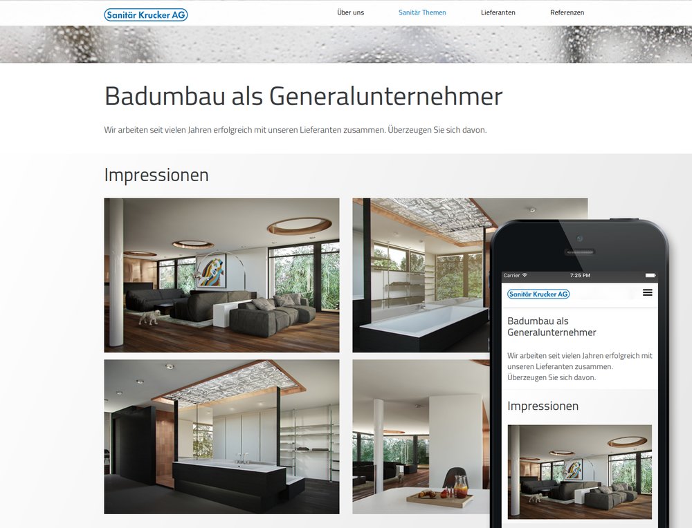 Mobil optimierte Website ersetzt alten Webauftritt eines Sanitärbetriebs. A bis Z Betreuung des Kunden inkl. Inhaltserstellung und -pflege. - 2