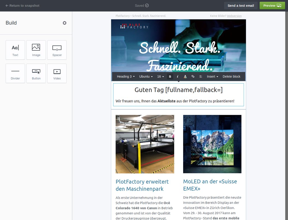 Neugestaltung Newsletter-Template nach Website-Redesign. Responsive Design für saubere Darstellung auch auf Smartphones und Tablets. Komfortabler Newsletter-Versand mit SampleZone Newsletter Tool. - 1