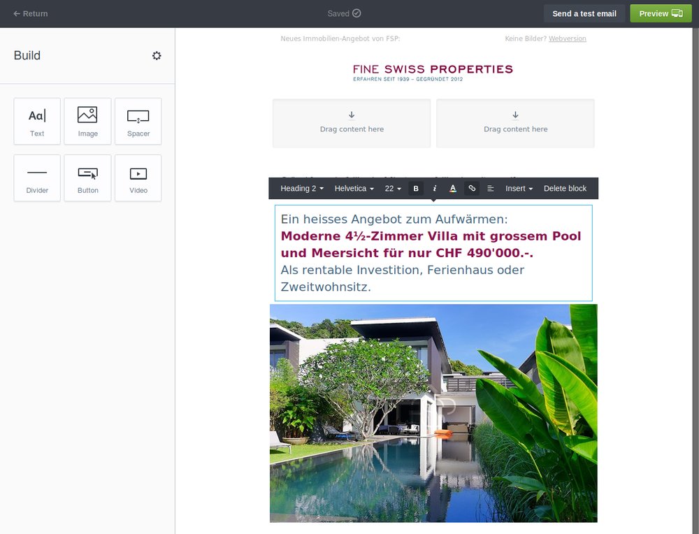 Responsive Newsletter Design für Immobilien-Highlights und Infothemen. Komfortabler Versand und umfangreiche Analysen durch SampleZone Newsletter Tool.  - 1