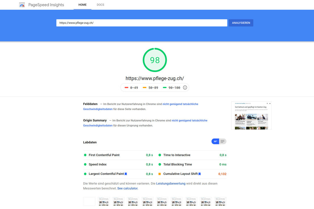 super schnelle Website - 98% Google Speed